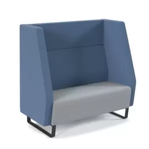 image of Encore high back 2 seater sofa 1200mm wide with Black sled frame - late grey seat with range blue back and arms