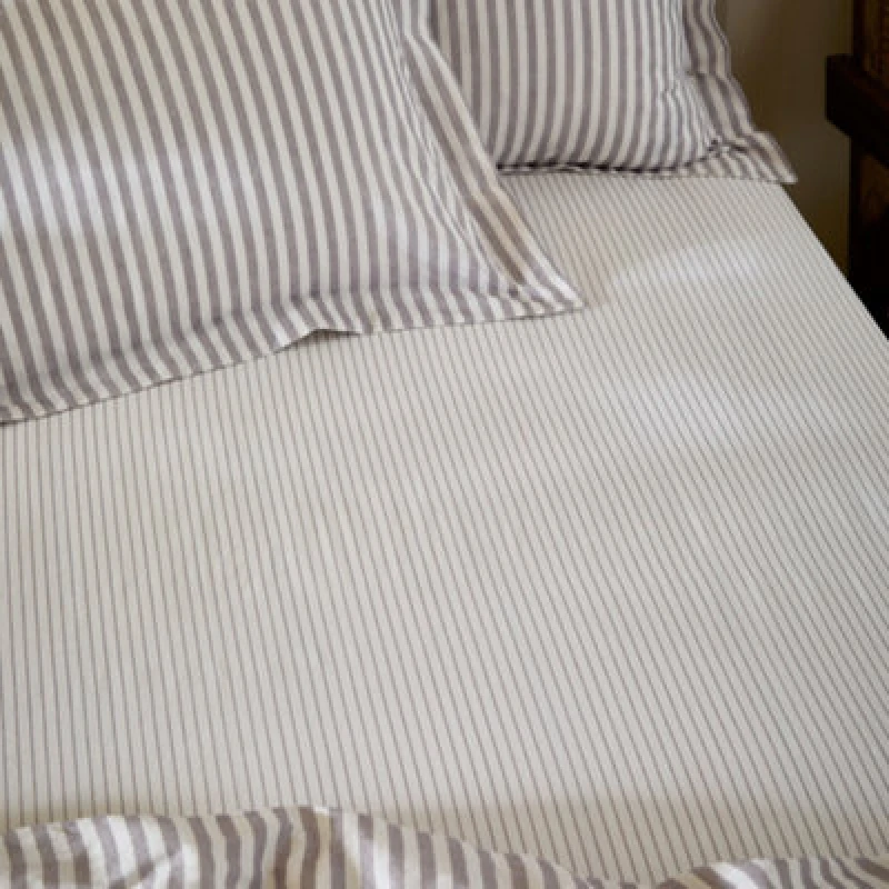 Image of Yard Hebden Striped Cotton Fitted Sheet, Mauve, Single