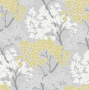 Image of Fresco Lykke Tree Grey & Ochre Wallpaper