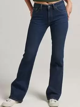 Image of Superdry Vintage Mid Rise Slim Flare - Blue Size 26, Inside Leg 32, Women