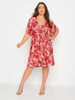 Image of Yours Tropical Floral Wrap Dress, Pink, Size 16, Women