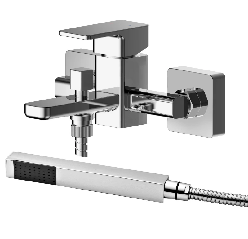 Image of Balterley Wall Mount Square Bath Shower Mixer Tap with Shower Kit Chrome Silver