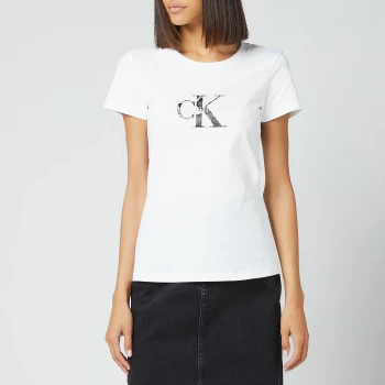 Image of Calvin Klein Jeans Womens Seasonal Filled Monogram T-Shirt - Bright White/Reptile - L