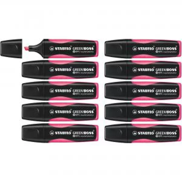 Image of STABILO GREEN BOSS Highlighter, Fluorescent Pink, Chisel Tip 2 + 5 mm