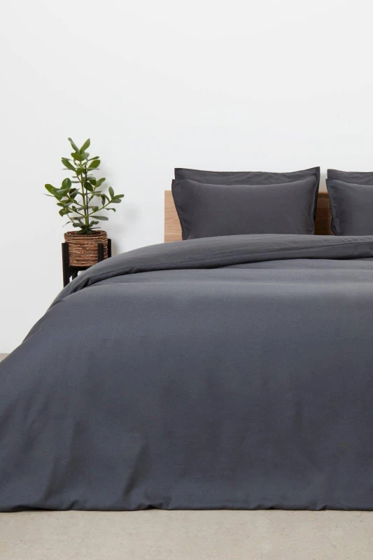 Image of Panda London Bamboo & French Linen Complete Bedding Set in Dark Grey Size: Single Dark Grey Unisex Single