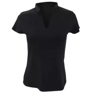 Image of Kustom Kit Ladies Corporate Short Sleeve V-Neck Mandarin Collar Top (12-14) (Black)