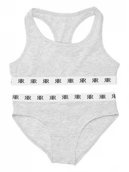Image of River Island 2 Piece Racer Crop Top Briefs Set Grey Size 9-10 Years Girls