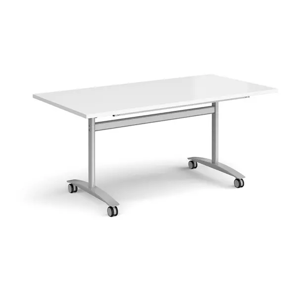 Image of Rectangular Deluxe Fliptop Meeting Table with Silver Frame 1600mm x 800mm - White
