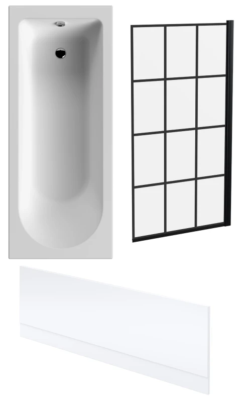 Image of Balterley Round Single Ended Bath Black Framed Screen Front Panel 1700x700mm Black