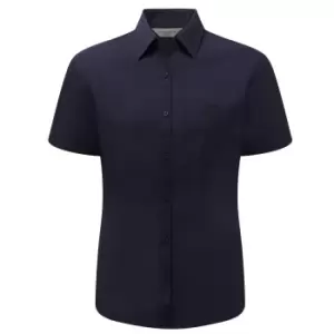 Image of Russell Collection Ladies/Womens Short Sleeve Poly-Cotton Easy Care Poplin Shirt (XS) (French Navy)
