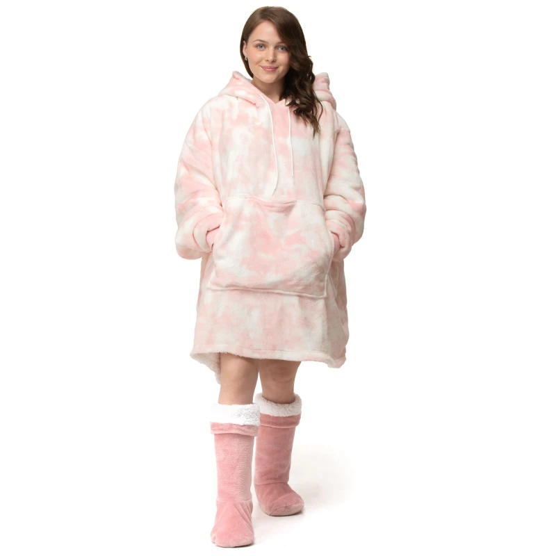 Image of Velosso Tye Dye Oversized Hoodie Blanket One Size Fits All in Pink Pink Unisex One Size