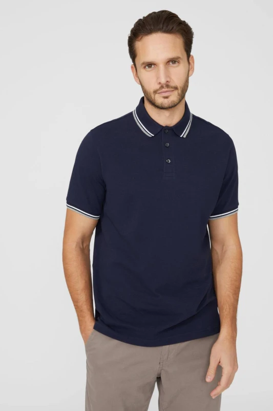 Image of Debenhams Debenhams Men Pique Tipped Polo Shirt in Navy Size: Medium Navy M Male 5045723613996