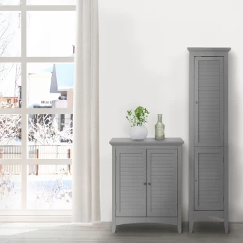 Image of Teamson Home - Glancy Wooden Linen Tower Tall Bathroom Cabinet Grey ELG-640 With Storage - Grey