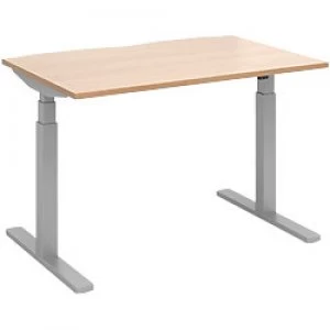 image of Elev8 Rectangular Sit Stand Single Desk with Beech Coloured Melamine Top and Silver Frame 2 Legs Touch 1200 x 800 x 675 - 1300 mm