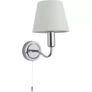 Image of Bathroom Wall Light Fitting - Chrome Plate & Ivory Fabric Shade - Modern