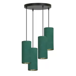 Image of Bente Black Cluster Pendant Ceiling Light with Green Fabric Shades, 4x E14