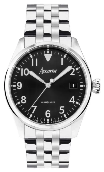 Image of Accurist 76000 Aviation Mens Black Dial Stainless Steel Watch