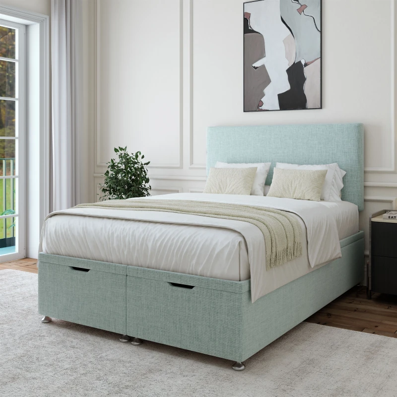 Image of Bedmaster Bedmaster Linen Ottoman Divan Base And Plain Headboard in Duck Egg Blue Size: Super King Duck Egg Blue Super King Unisex 7867869963234