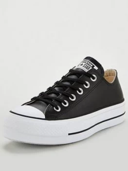 image of Converse Chuck Taylor All Star Platform Lift Clean Leather Ox - Black/White, Size 4, Women