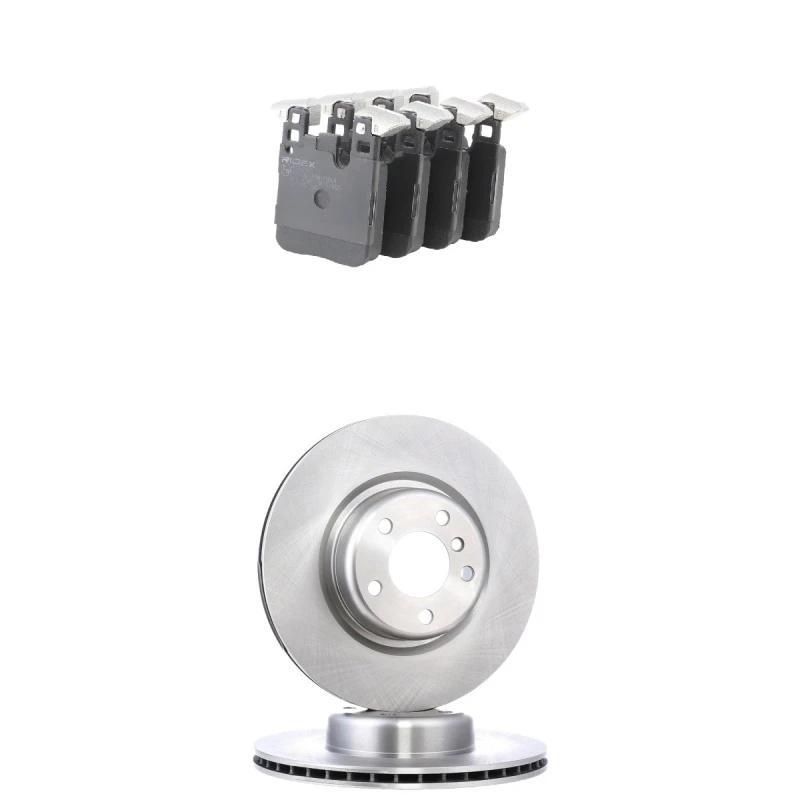 Image of RIDEX 3405B1816 Brake disc and pads set with counterweights, Rear Axle, Brake Disc Type: internally vented, prepared for wear warning indicator Brake