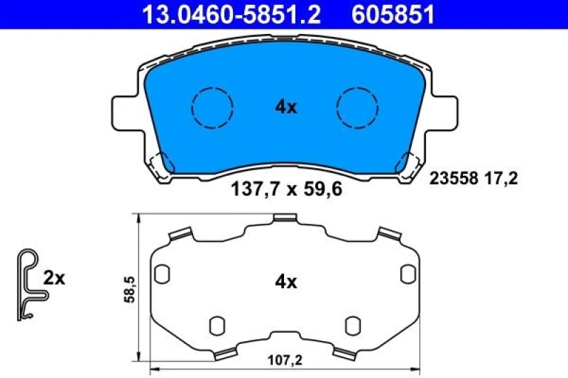 Image of ATE 13.0460-5851.2 Brake pad set with acoustic wear warning, with anti-squeak plate Brake Pad Set,disc brake (402)