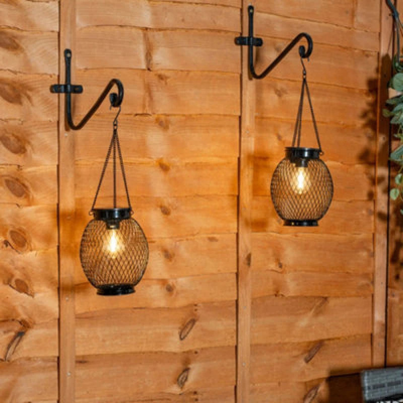 Image of ValueLights ValueLights Black Metal Mesh Cage Solar Powered Outdoor 2 Pack Garden Lantern Lights Black 2 Pack Unisex 5016529270904