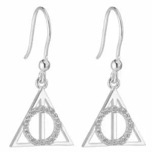 Image of Sterling Silver Deathly Hallows Drop Earrings with Crystal Elements