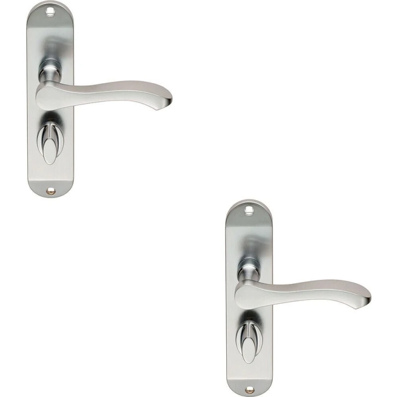 Image of Loops 2x PAIR Scroll Lever Door Handle on Bathroom Backplate 180 x 40mm Satin Chrome Multi