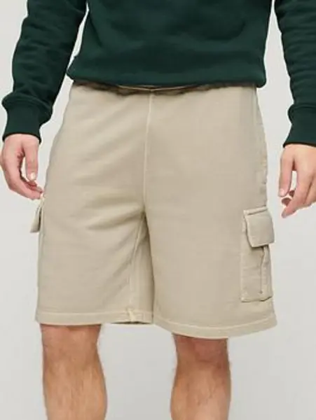 Image of Superdry Washed Pelican Beige Contrast Stitch Cargo Shorts