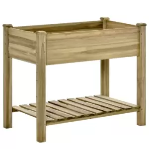 image of Outsunny Raised Garden Bed With Legs And Storage Shelf Elevated Wood Planter Box - Green