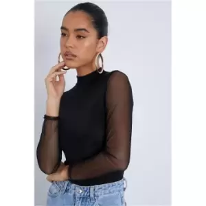 Image of I Saw It First Black Mesh Sleeve High Neck Bodysuit - Black