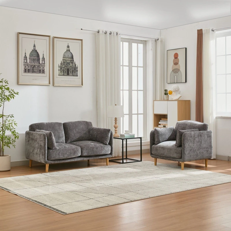 Image of FURNITURE ONE Velvet Upholstered Sofa Set, Sectional Couch Suite-1+2 Set in Grey Size: 1 Pack Grey Unisex 1 Pack