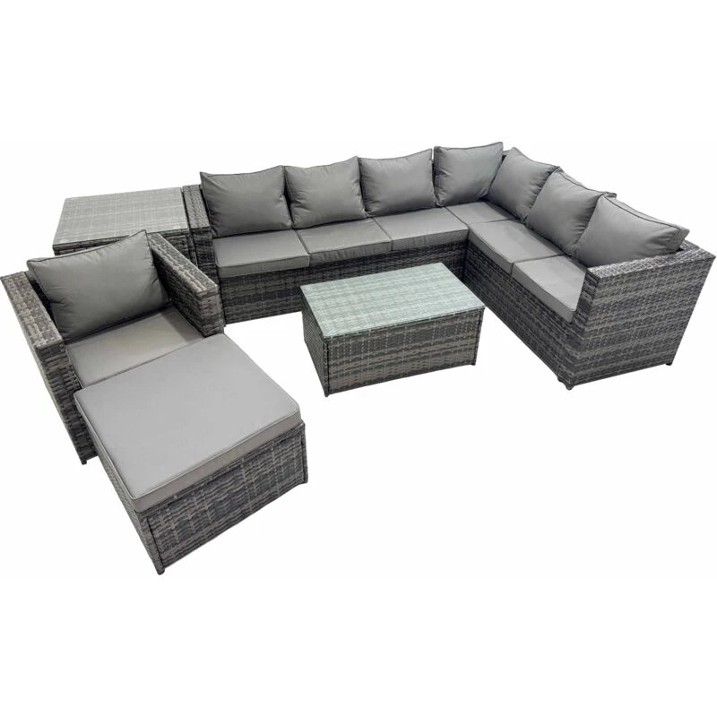 Image of Fimous Rattan Garden Furniture Set with Big Stool Chair Side Table in Dark Grey Dark Grey Unisex