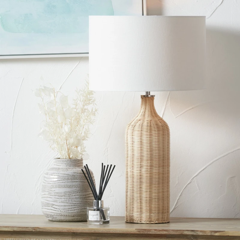 Image of Pacific Pacific Anika Rattan Bottle Table Lamp - Natural & White