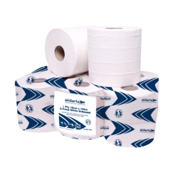 image of Andarta 21-007 2Ply White Embossed 150m Centre Feed Roll - Pack Of 6