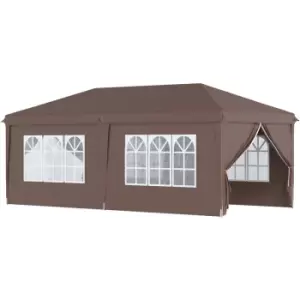 Image of Outsunny 3 x 6m Pop Up Gazebo Height Adjustable Party Tent w/ Storage Bag Black - Brown