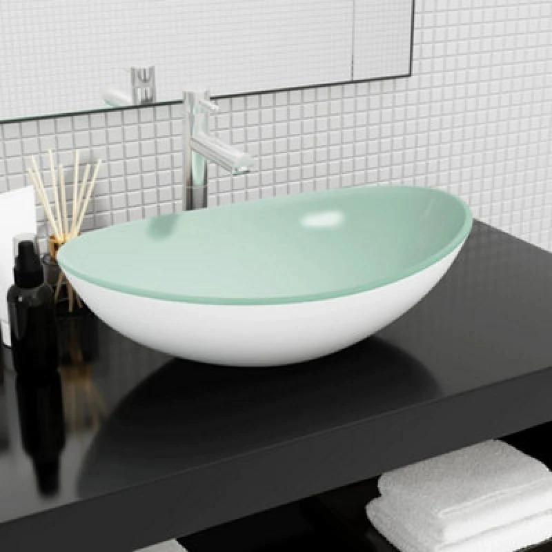 Image of vidaXL Basin Tempered Glass 42cm Transparent, Silver 142229
