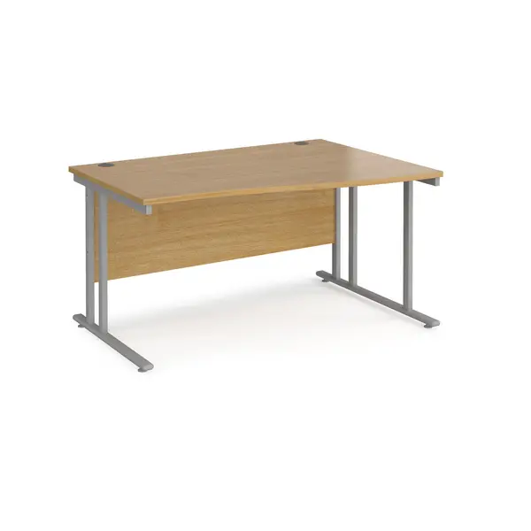 image of Maestro 25 right hand wave desk 1400mm wide - silver cantilever leg frame, oak top