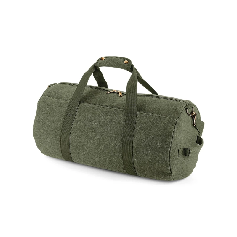 Image of Bagbase Mens Vintage Canvas Duffle Bag in Green Green Male One Size