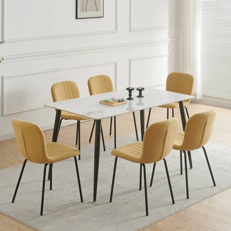 Image of MCC Direct Bella Luxe Set of 6 Teddy Faux Fur Dining Chairs in Yellow Yellow Unisex