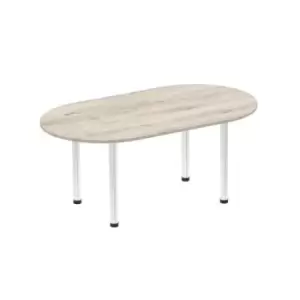 Image of Impulse 1800mm Boardroom Table Grey Oak Top Brushed Aluminium Post Leg