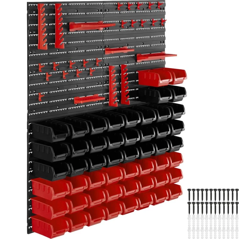 Image of Tectake Small Parts Organiser With 28 Stacking Boxes And Tool Holders - Set Of 2 - Black