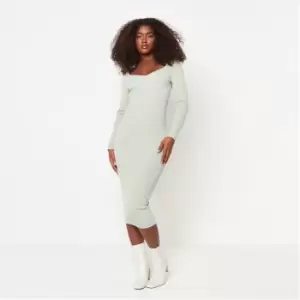 Missguided Recycled Rib Sweetheart Neck Knit Midaxi Dress - Green