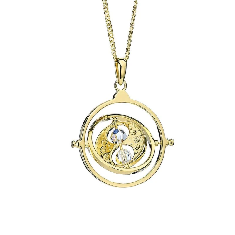 Image of Sterling Silver Gold Plated Time Turner Necklace with Crystal Elements