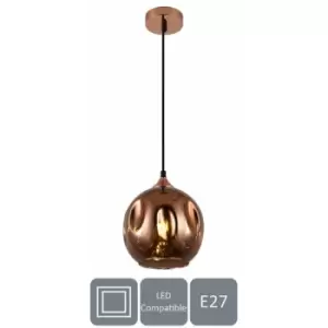 Image of HARPER LIVING 1xE27/ES Pendant Ceiling Light, Rose Gold Finish, Dome Shade, Adjustable Height - Rose Gold