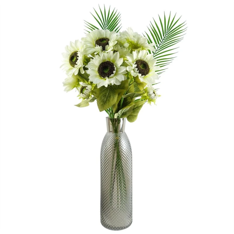 Image of Leaf Leaf 100cm White Artificial Sunflower Arrangement Glass Vase White