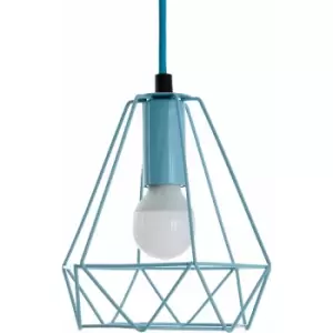 image of Premier Housewares Pastel Blue Metal Wire Pendant Light White Modern Ceiling Light Chandelier 16 x 16 x 115