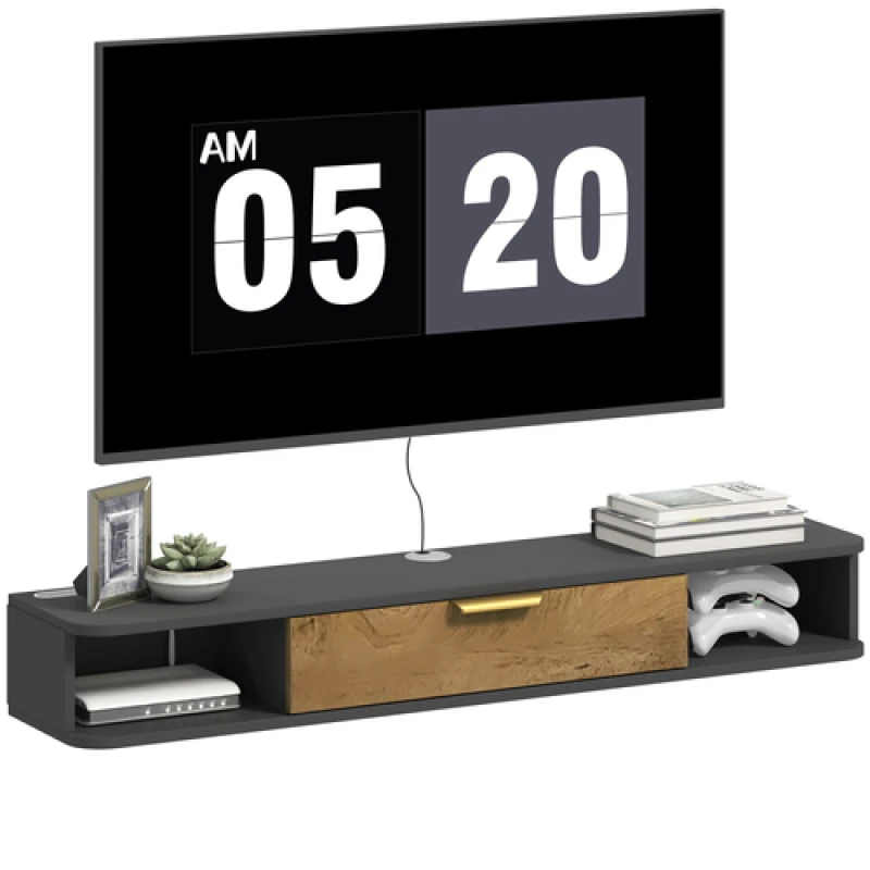 Image of HOMCOM HOMCOM 120cm Floating TV Unit with Storage Entertainment Media Console Grey in Dark Grey Size: Small Dark Grey Small Unisex 5063603594227