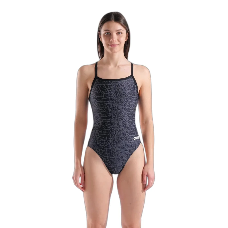 Image of Womens 1 Piece swimsuit Arena Snakeskin Challenge Back Noir Female 38