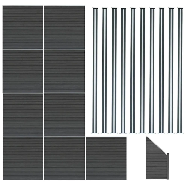 Image of Monstershop Composite Fence Panels, Angled Piece & LED Posts 6ft x 54.5ft - Grey Grey Unisex